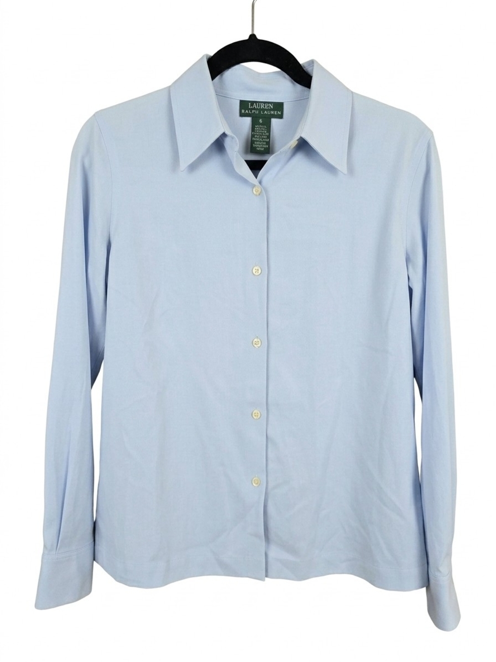 Women's Vintage Lauren Ralph Lauren 100% Silk Pale Blue Long-Sleeve Blouse